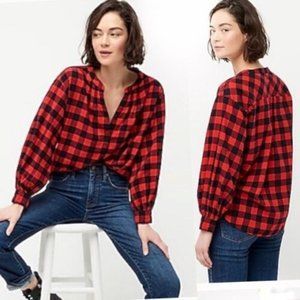 J. Crew Red Buffalo Plaid Flannel V-Neck Popover Top
